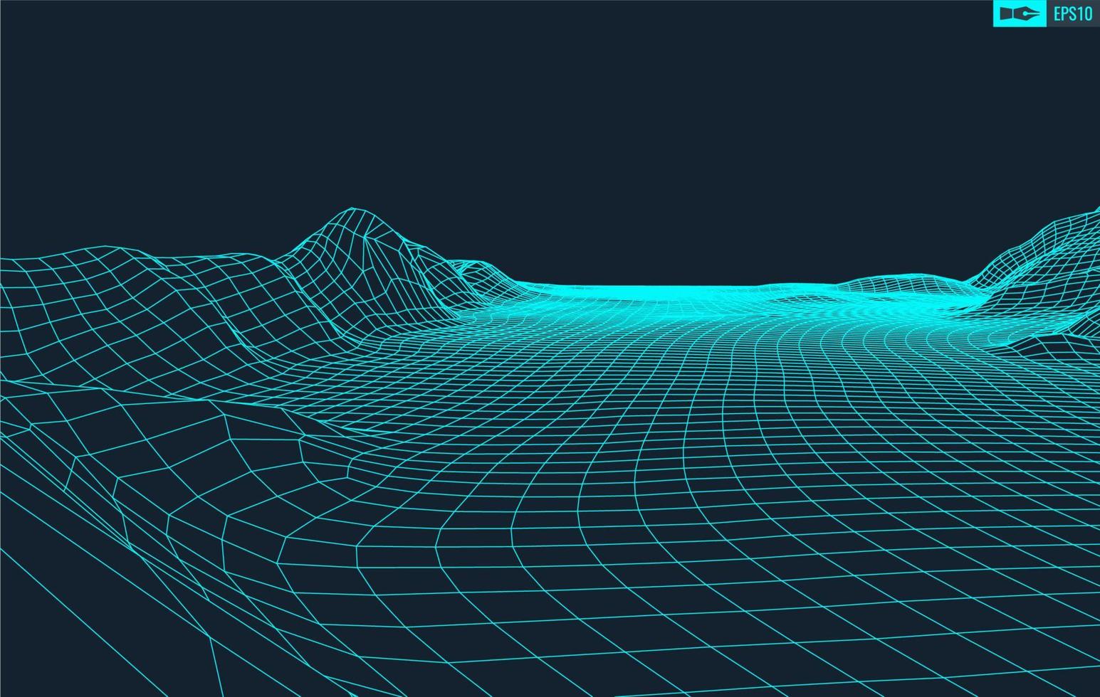 3D Wireframe Terrain Wide Angle EPS10 Vector