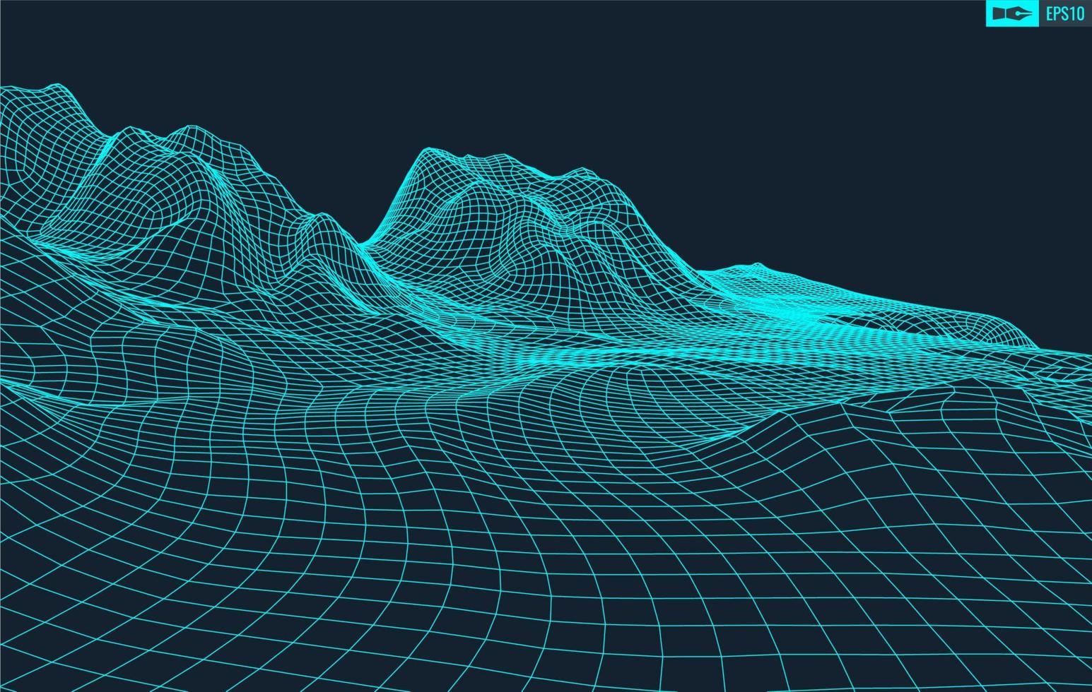 3D Wireframe Terrain Wide Angle EPS10 Vector