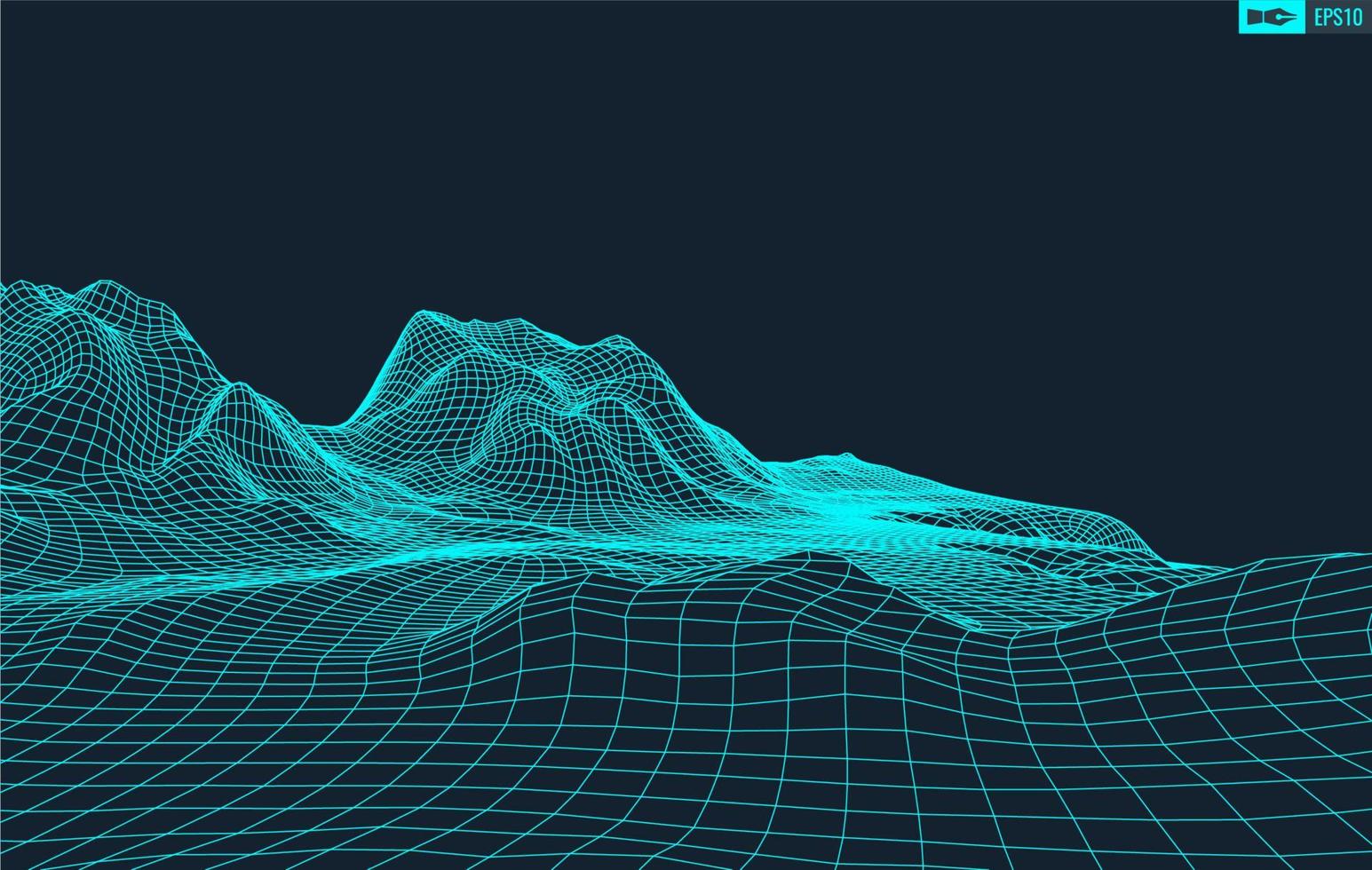 3D Wireframe Terrain Wide Angle EPS10 Vector