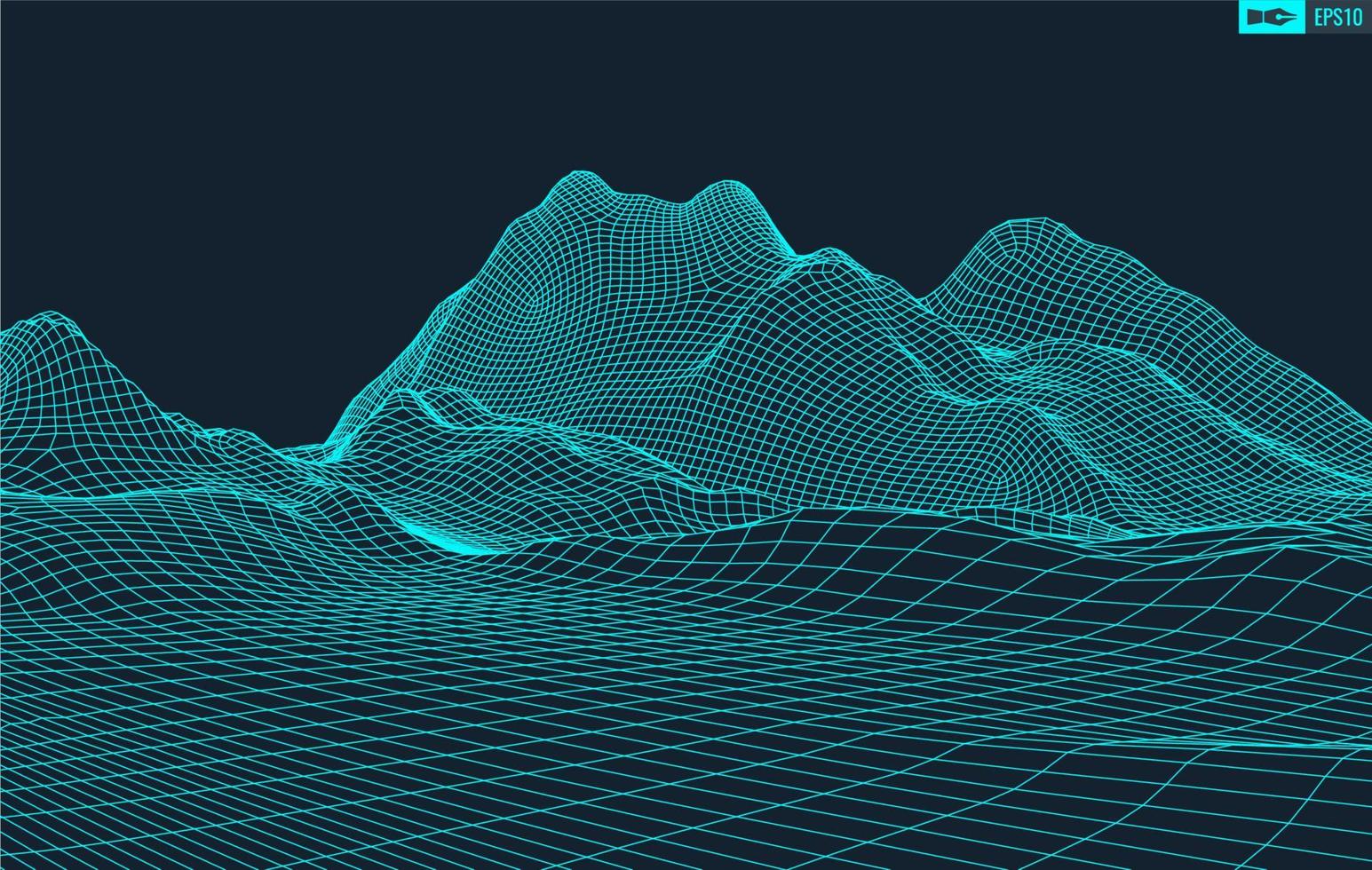 3D Wireframe Terrain Wide Angle EPS10 Vector