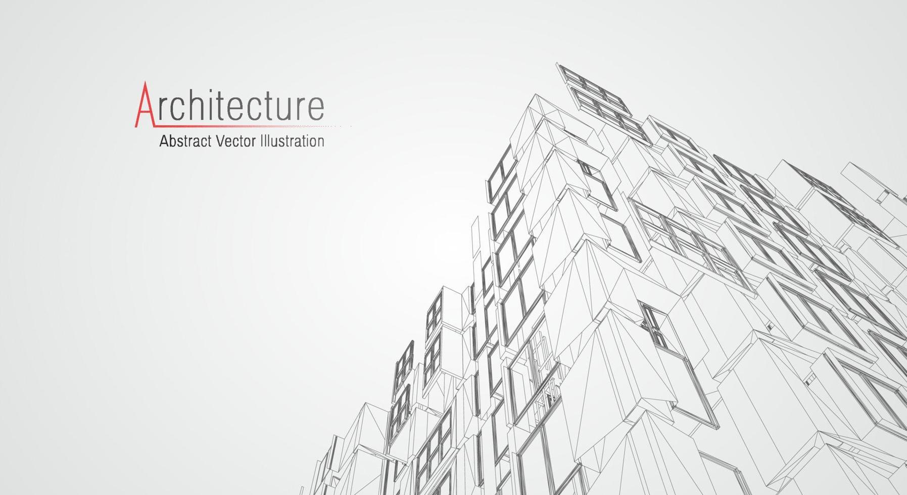 Estructura alámbrica de la arquitectura moderna. concepto de estructura metálica urbana. Ilustración de construcción de estructura alámbrica de dibujo CAD de arquitectura. vector