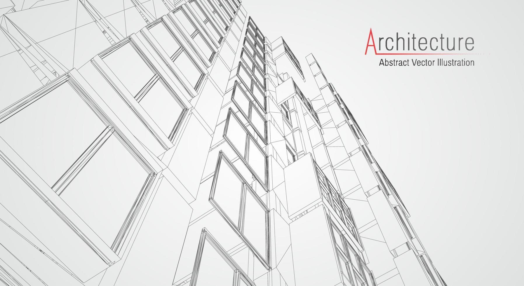 Estructura alámbrica de la arquitectura moderna. concepto de estructura metálica urbana. Ilustración de construcción de estructura alámbrica de dibujo CAD de arquitectura. vector