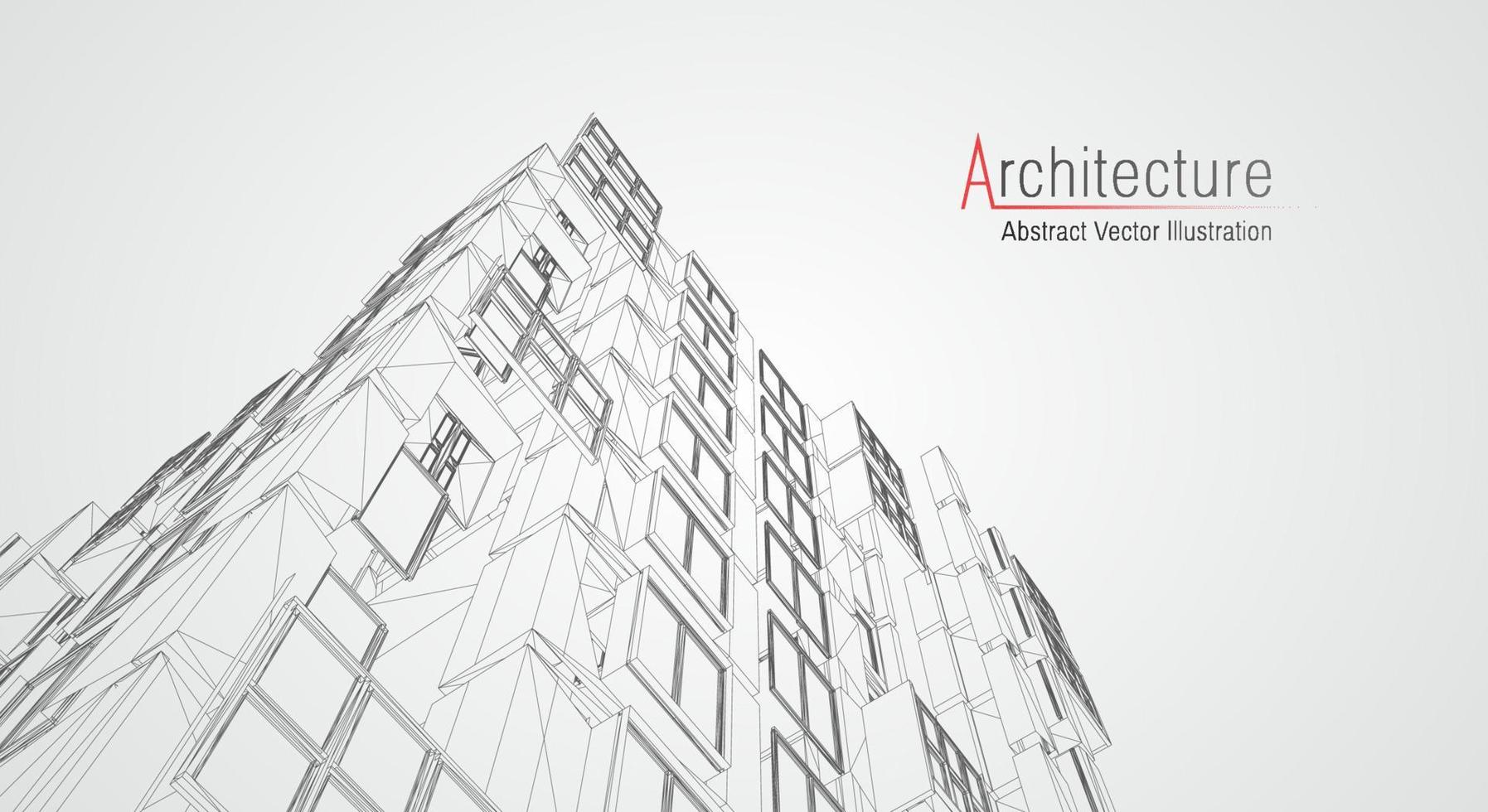 Estructura alámbrica de la arquitectura moderna. concepto de estructura metálica urbana. Ilustración de construcción de estructura alámbrica de dibujo CAD de arquitectura. vector