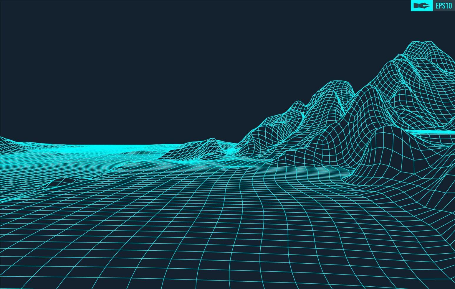 3D Wireframe Terrain Wide Angle EPS10 Vector