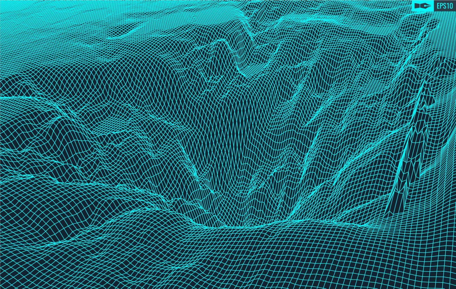 3D Wireframe Terrain Wide Angle EPS10 Vector