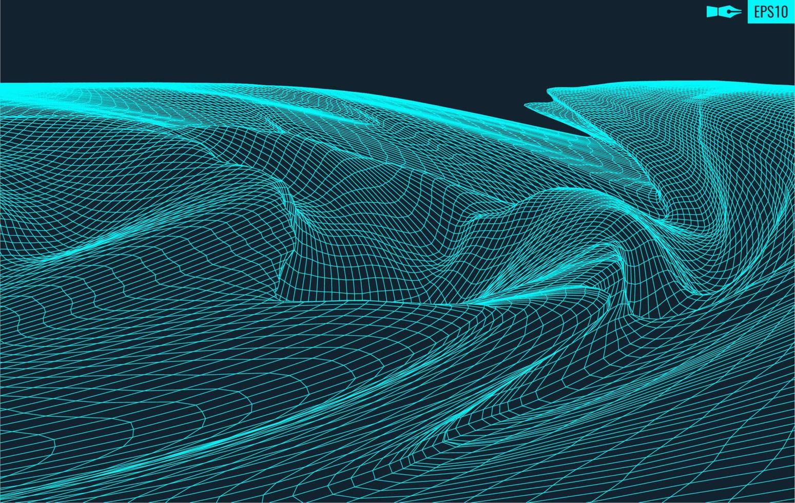 3D Wireframe Terrain Wide Angle EPS10 Vector