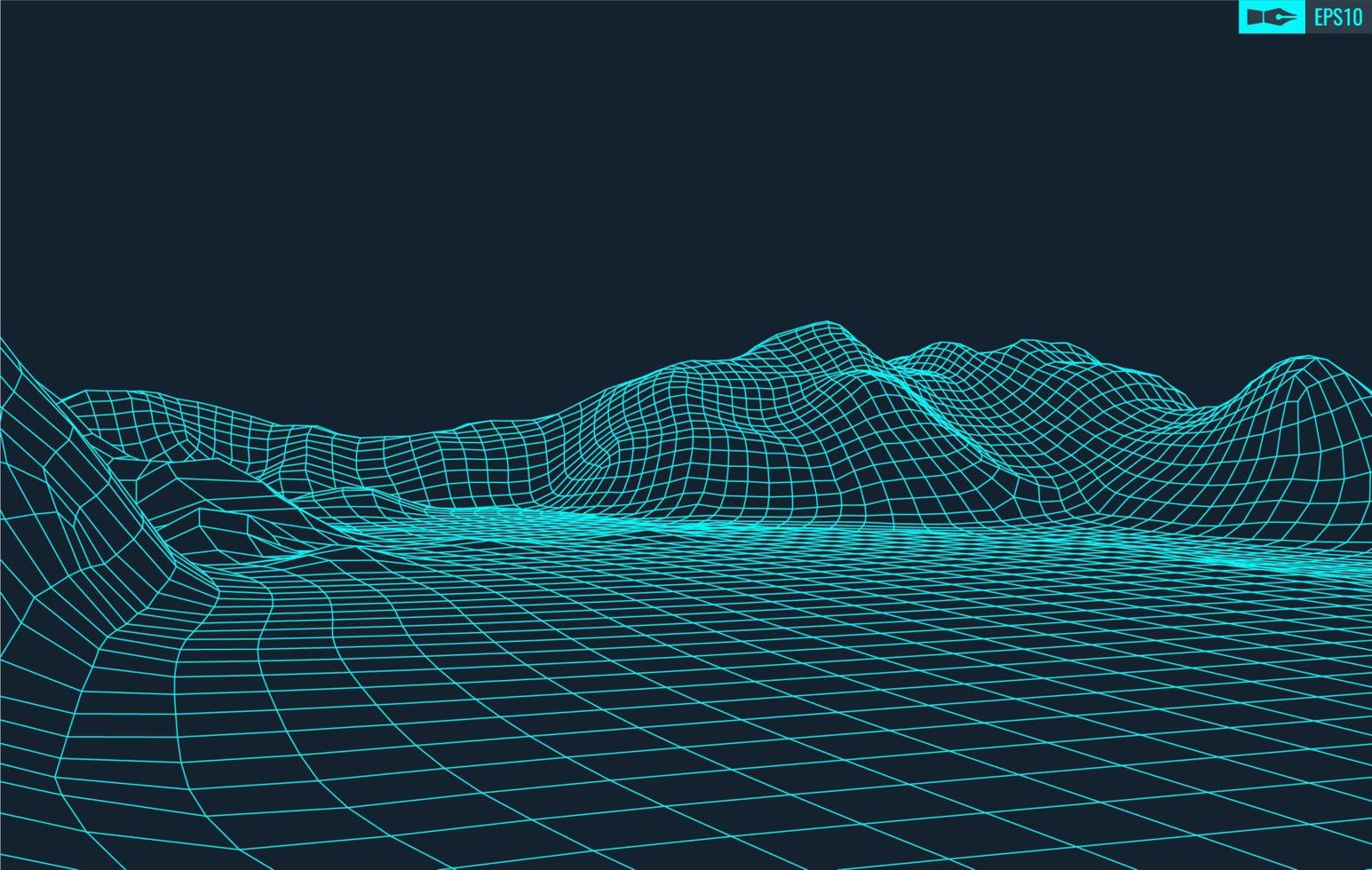 3D Wireframe Terrain Wide Angle EPS10 Vector