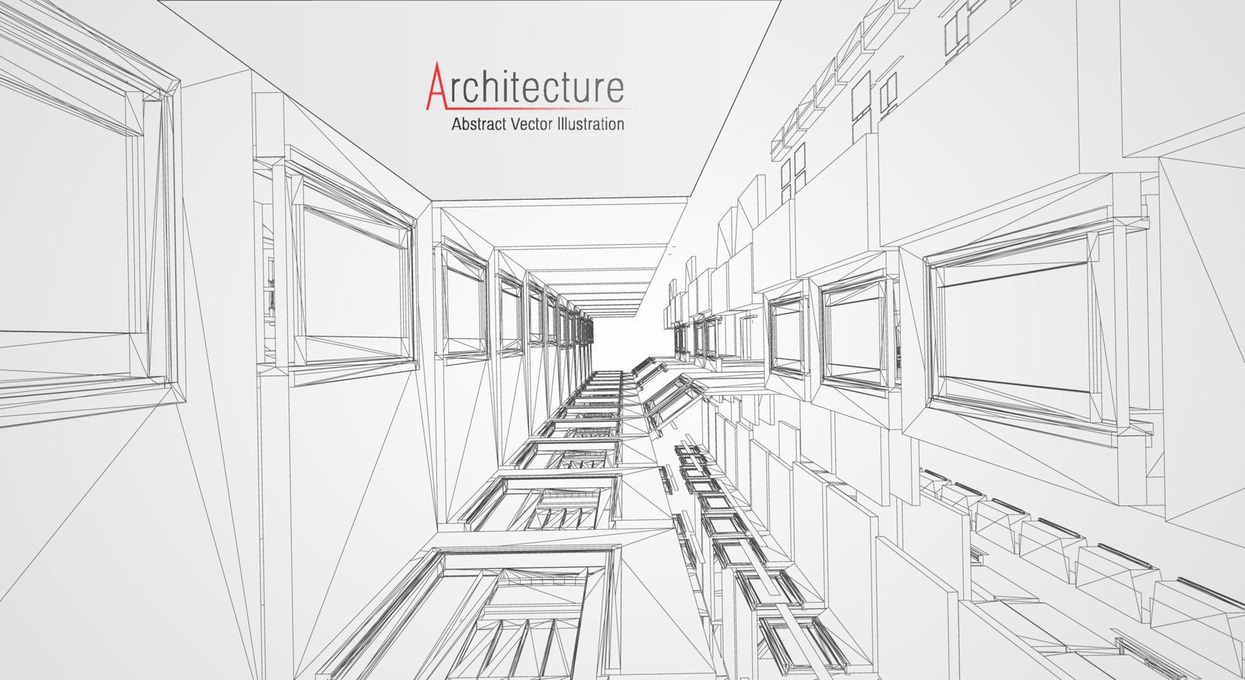 Modern architecture wireframe. Concept of urban wireframe. Wireframe building illustration of architecture CAD drawing. vector