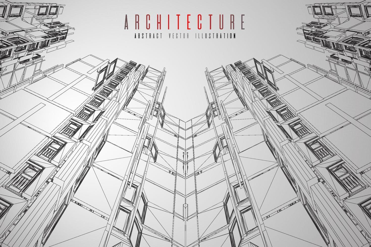 Estructura alámbrica de la arquitectura moderna. concepto de estructura metálica urbana. Ilustración de construcción de estructura alámbrica de dibujo CAD de arquitectura. vector