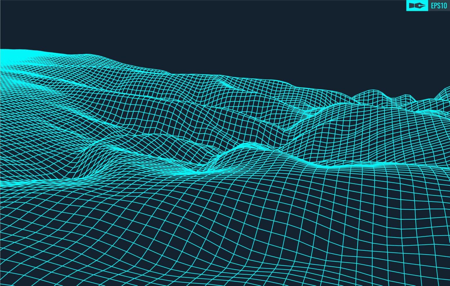3D Wireframe Terrain Wide Angle EPS10 Vector
