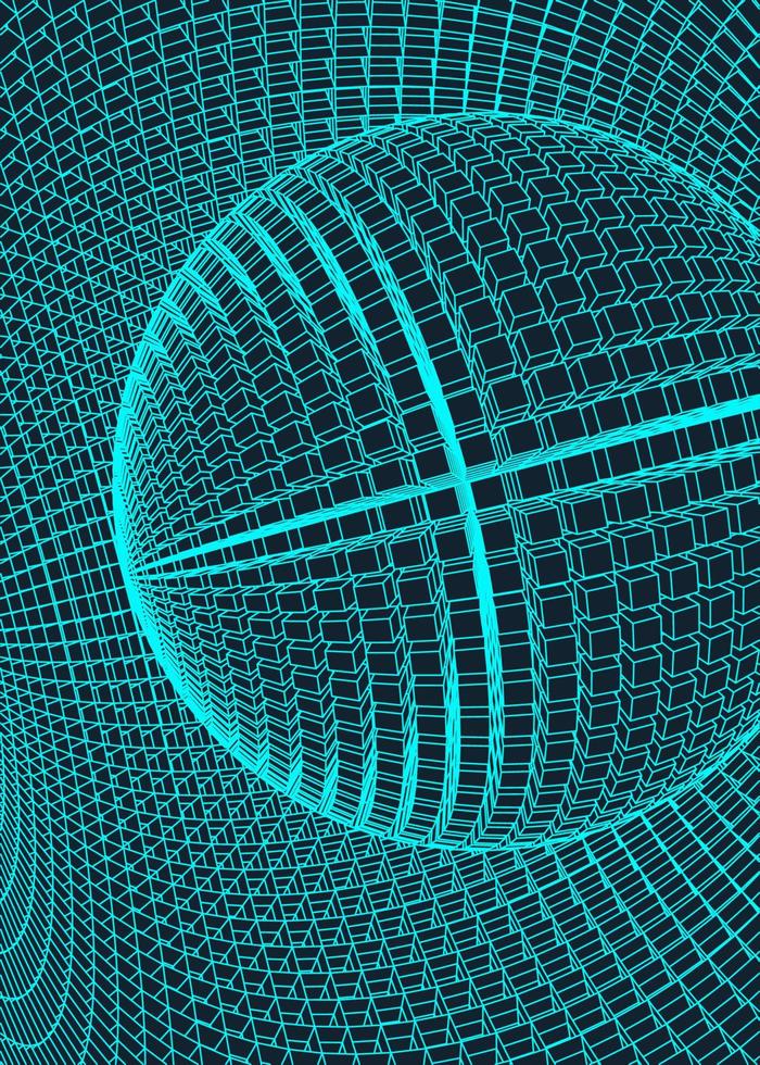 Abstract 3d Illuminated distorted Mesh Sphere . Neon Sign . Futuristic Technology HUD Element . Elegant Destroyed . Big data visualization . vector