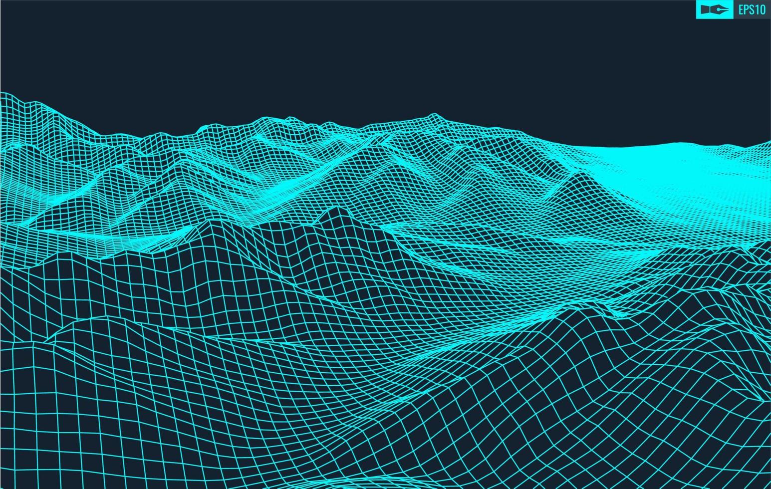 3D Wireframe Terrain Wide Angle EPS10 Vector