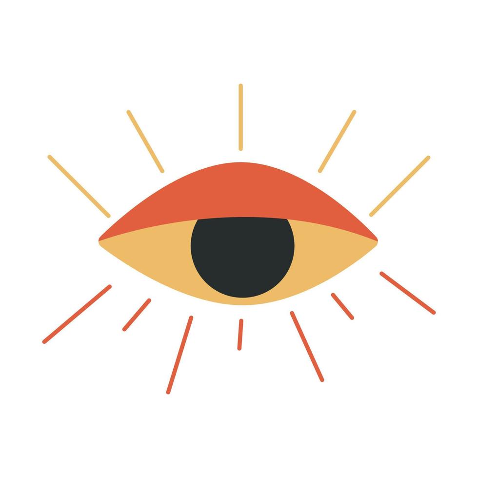 Flat vector hippy boho illustration. Hand drawn retro groovy all seeing eye