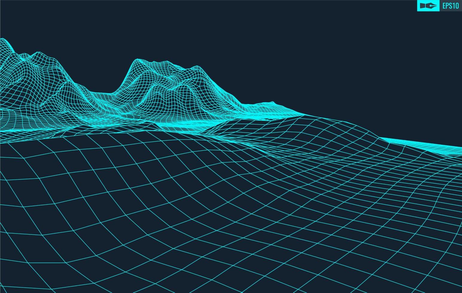 3d estructura alámbrica terreno gran angular eps10 vector