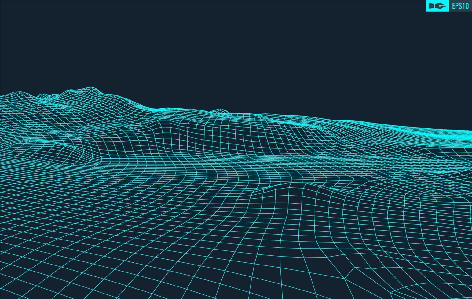 3D Wireframe Terrain Wide Angle EPS10 Vector