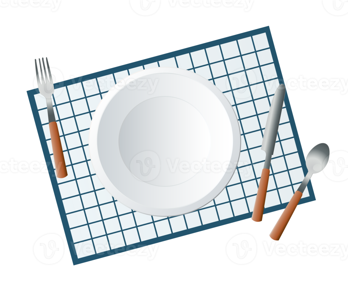 assiette ronde avec illustration de fourchette et couteau png