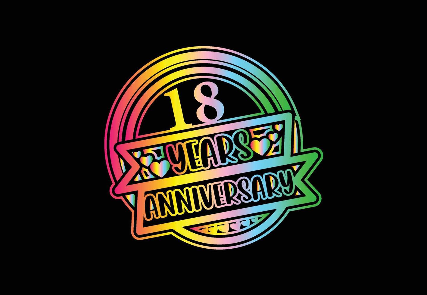 Diseño de logotipo y pegatina de aniversario de 18 años. vector