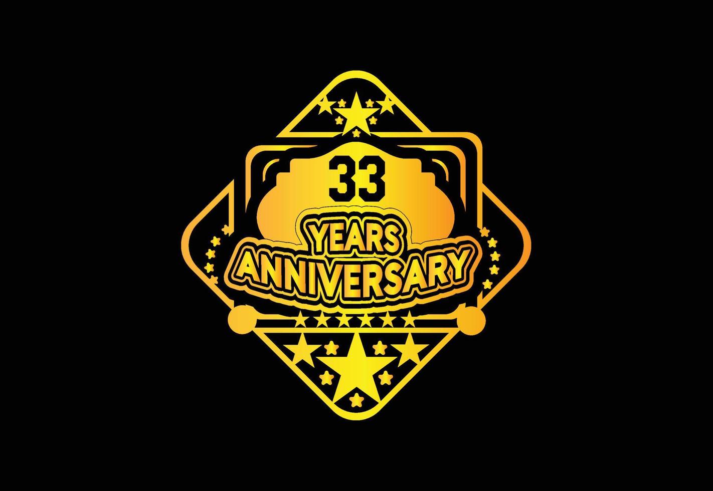 Diseño de logotipo y pegatina de aniversario de 33 años. vector