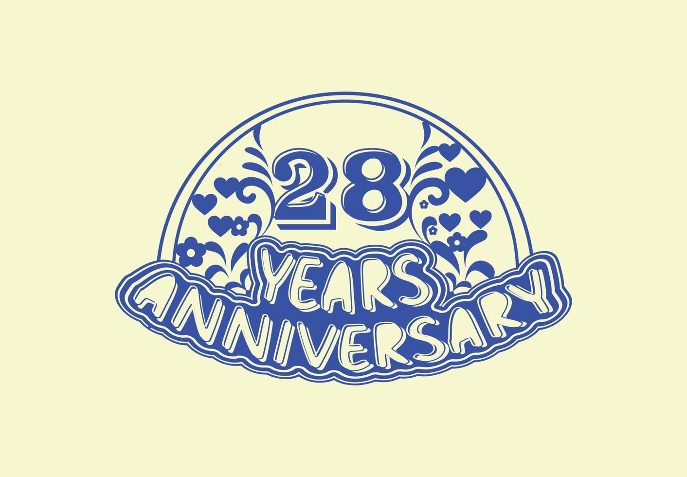 Diseño de logotipo y pegatina de aniversario de 28 años. vector