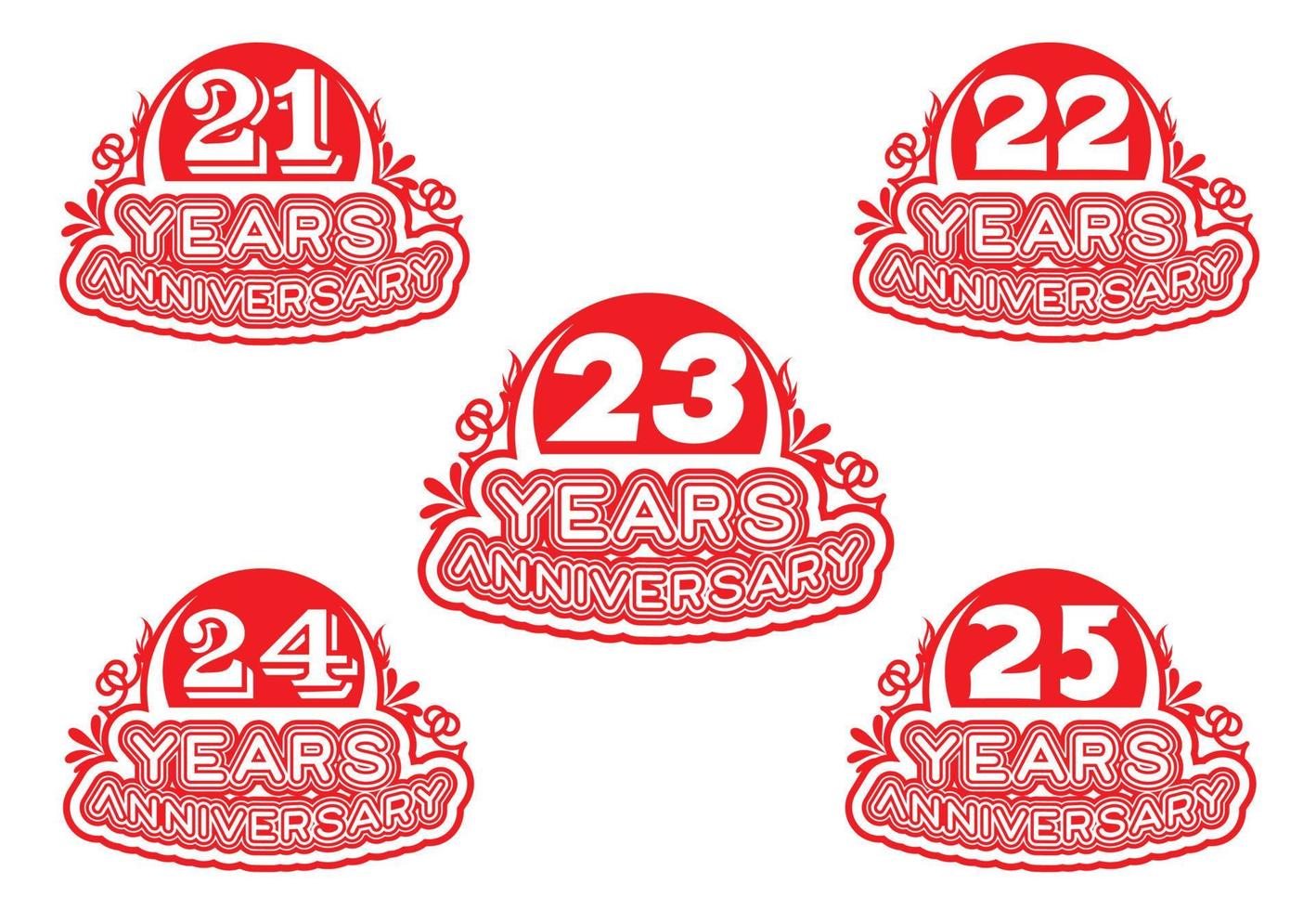 21 to 25 years anniversary logo and sticker design vector
