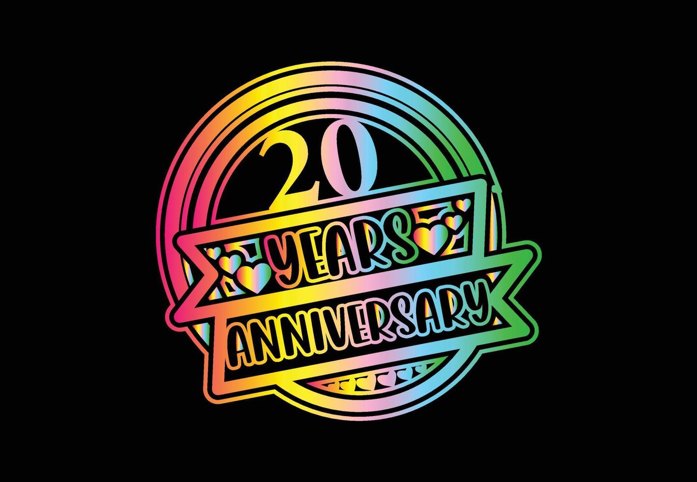 Diseño de logotipo y pegatina de aniversario de 20 años. vector