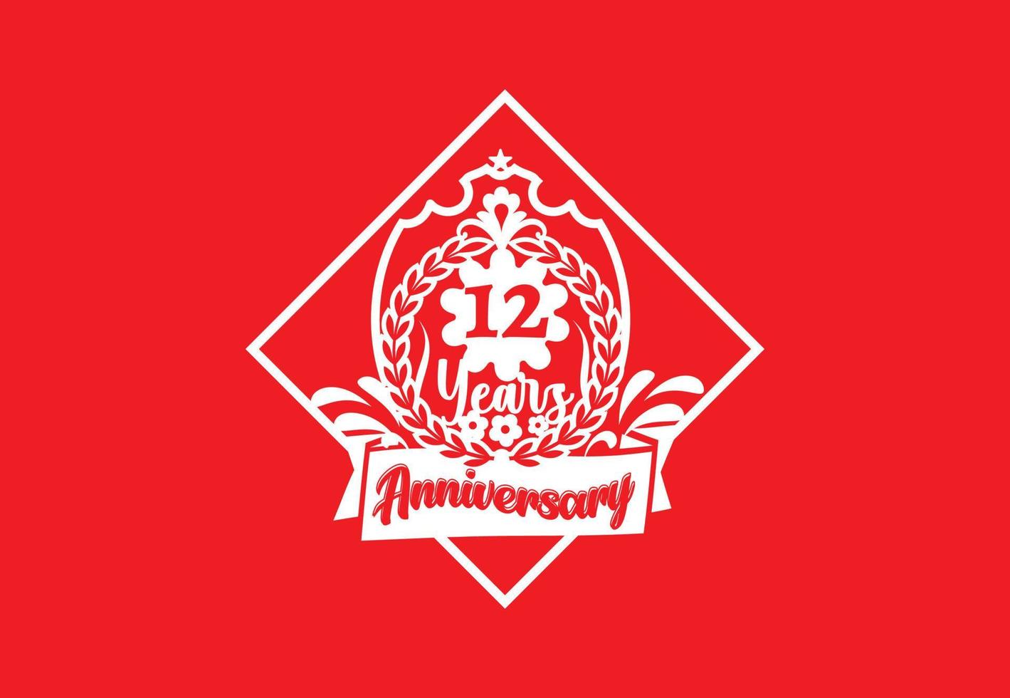 Diseño de logotipo y pegatina de aniversario de 12 años. vector