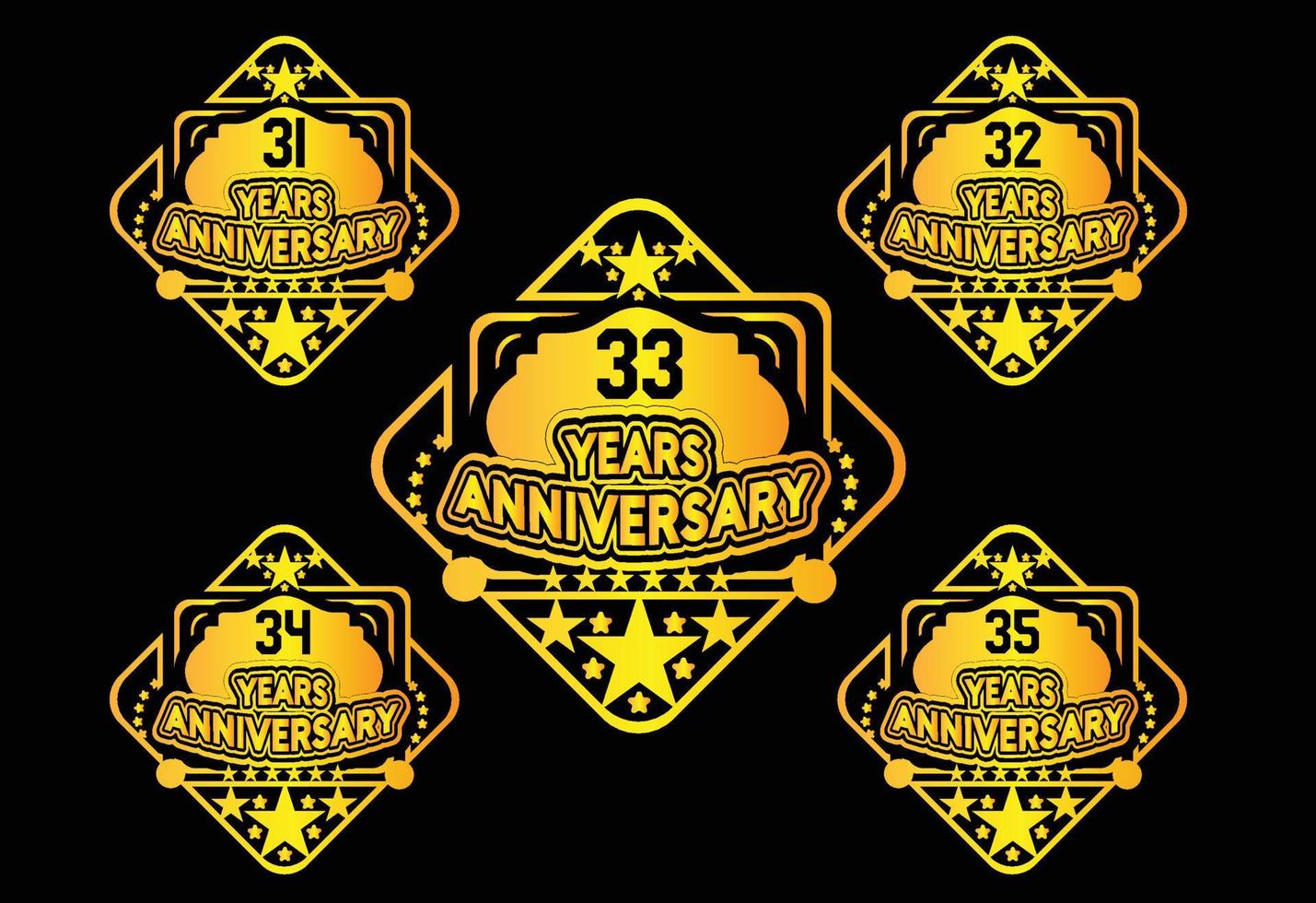 31 to 35 years anniversary logo and sticker design vector