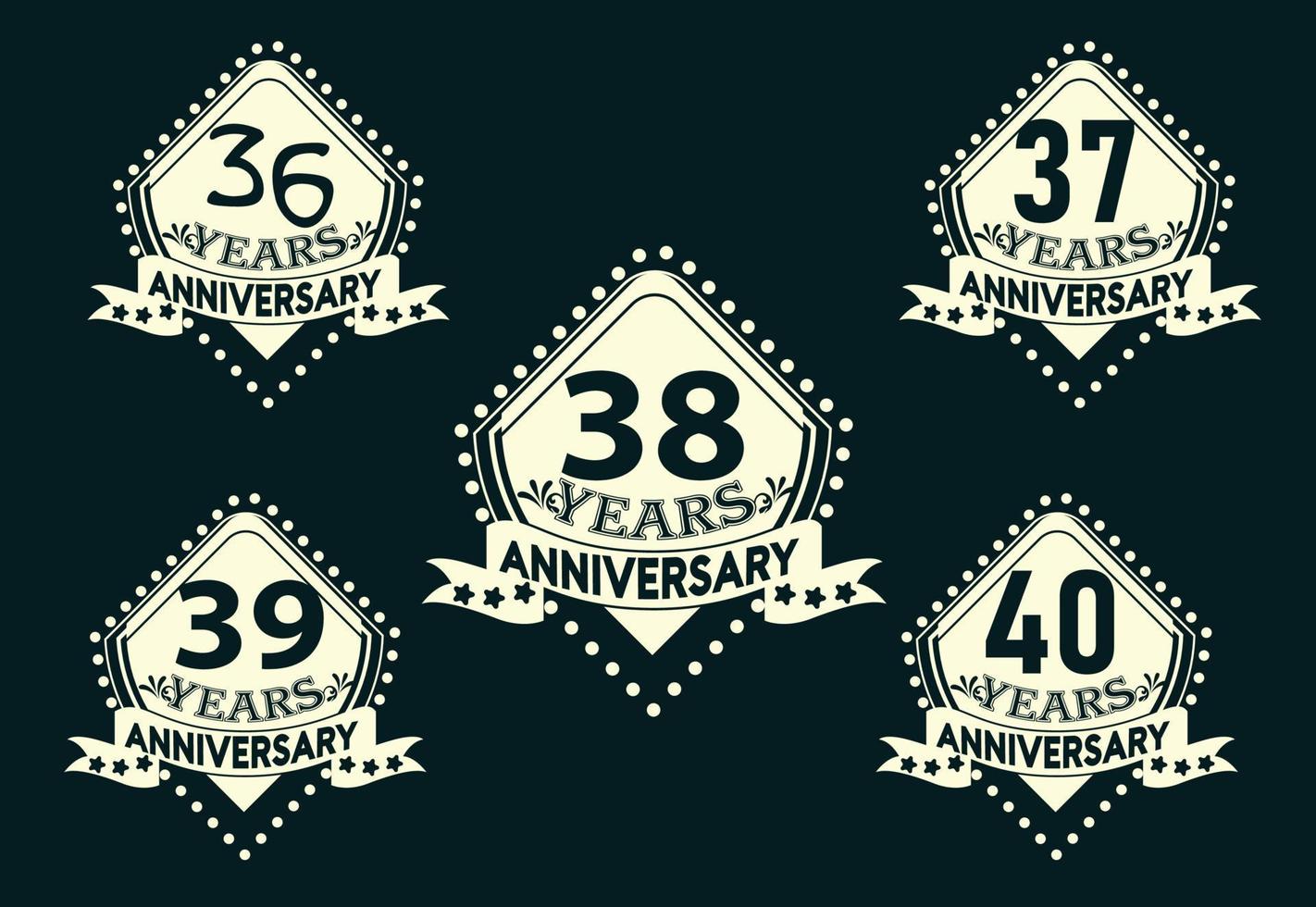 36 to 40 years anniversary logo and sticker design sets vector