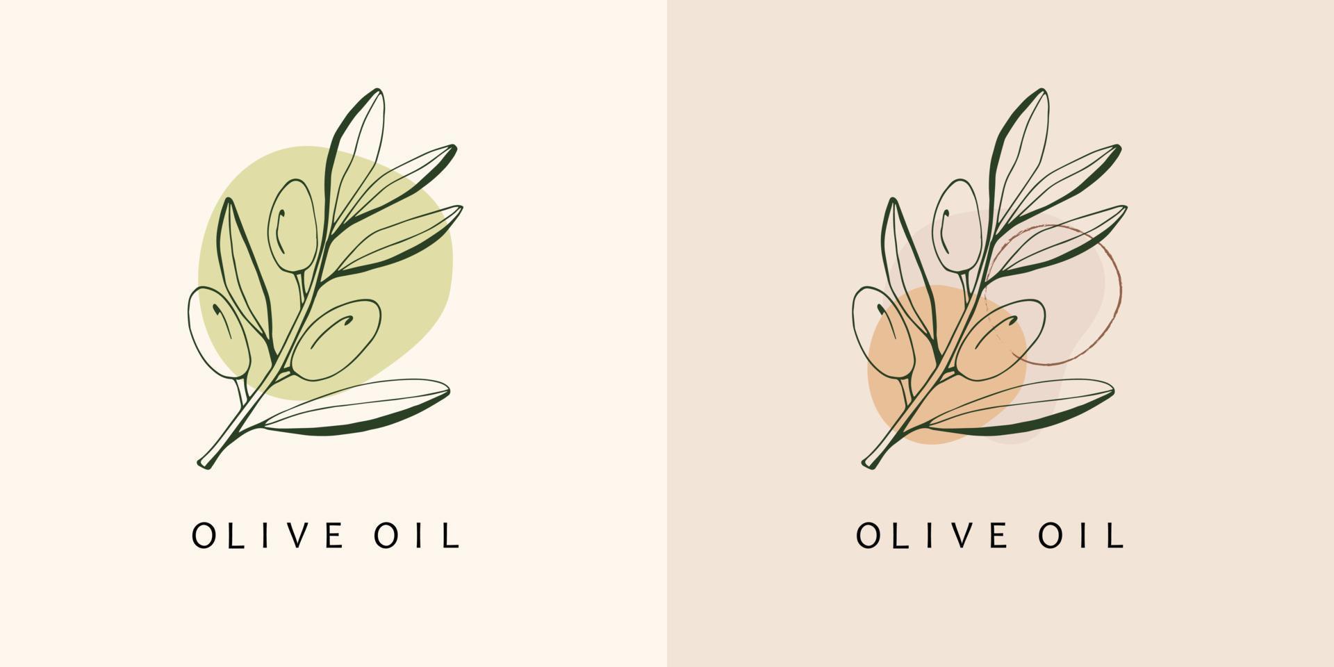 Monogram and Logo with Olive Branch in Modern Minimal Liner Style. Vector Floral template.  Botanical rustic illustration.