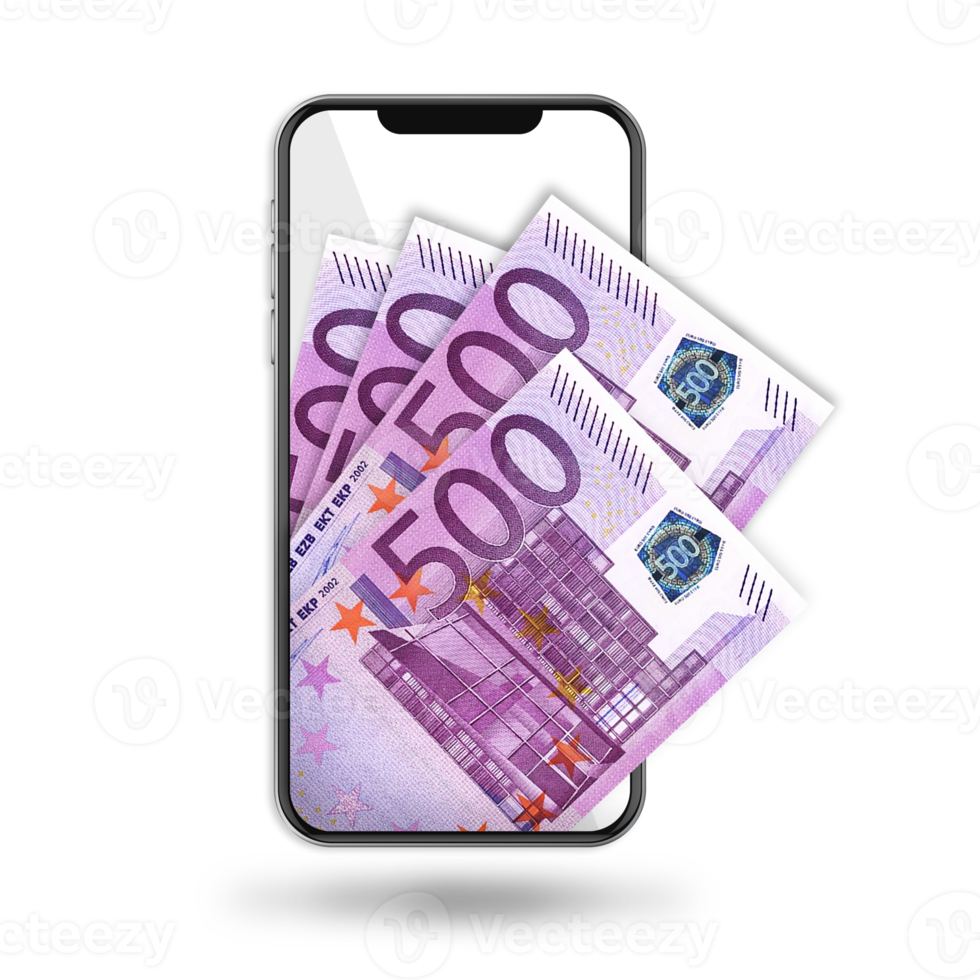 Illustration of Nigerian naira notes inside mobile phone isolated on transparent background png
