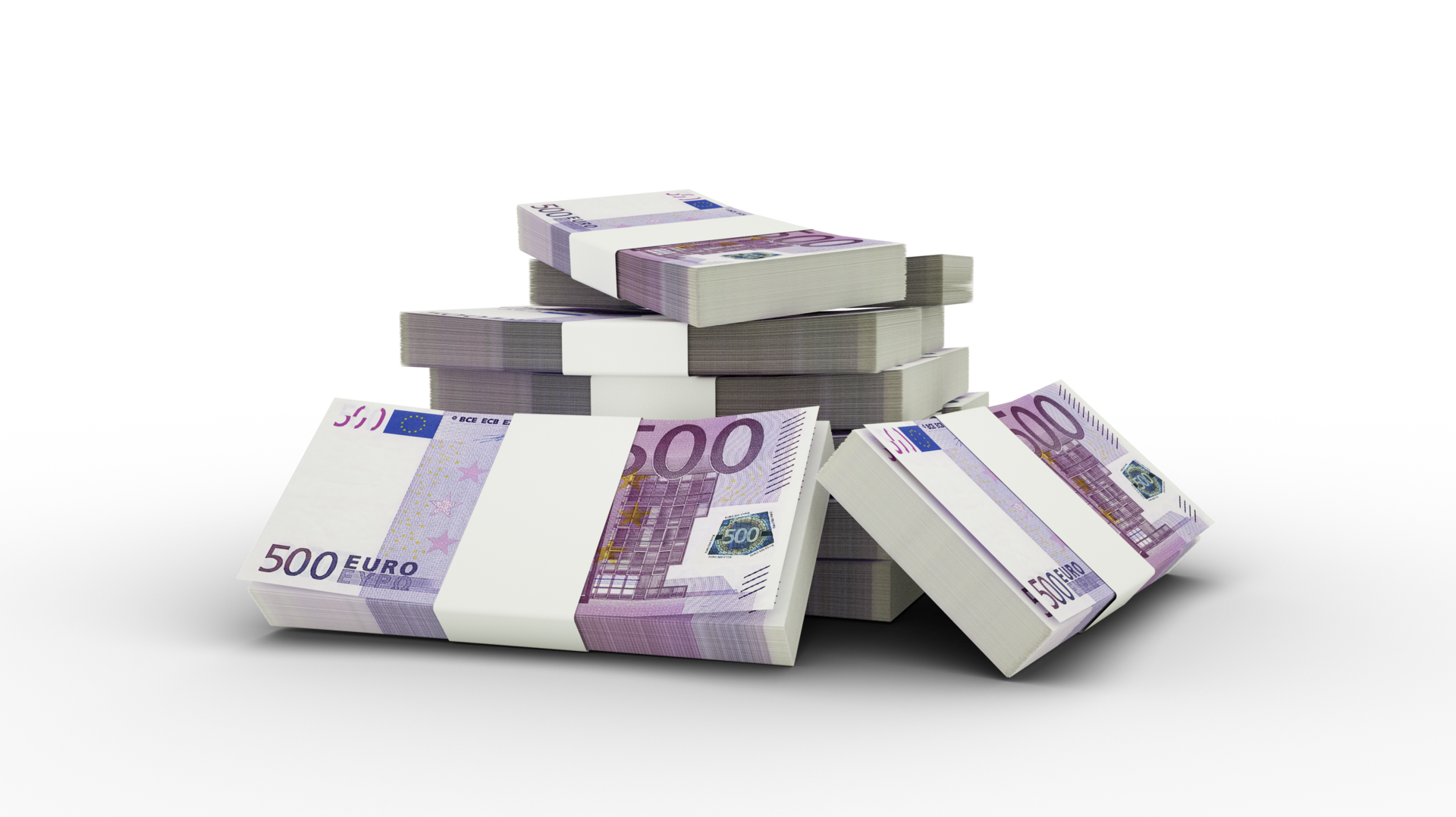 3D Stack Of 500 Euro Notes Isolated On Transparent Background European 