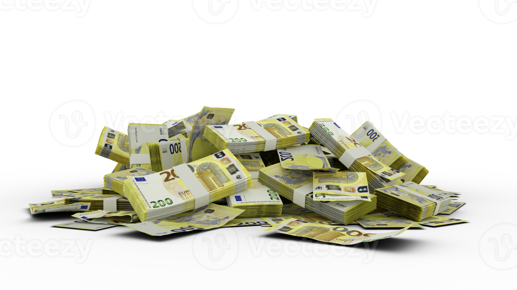 3D Stack of 200 Euro notes isolated on transparent background png