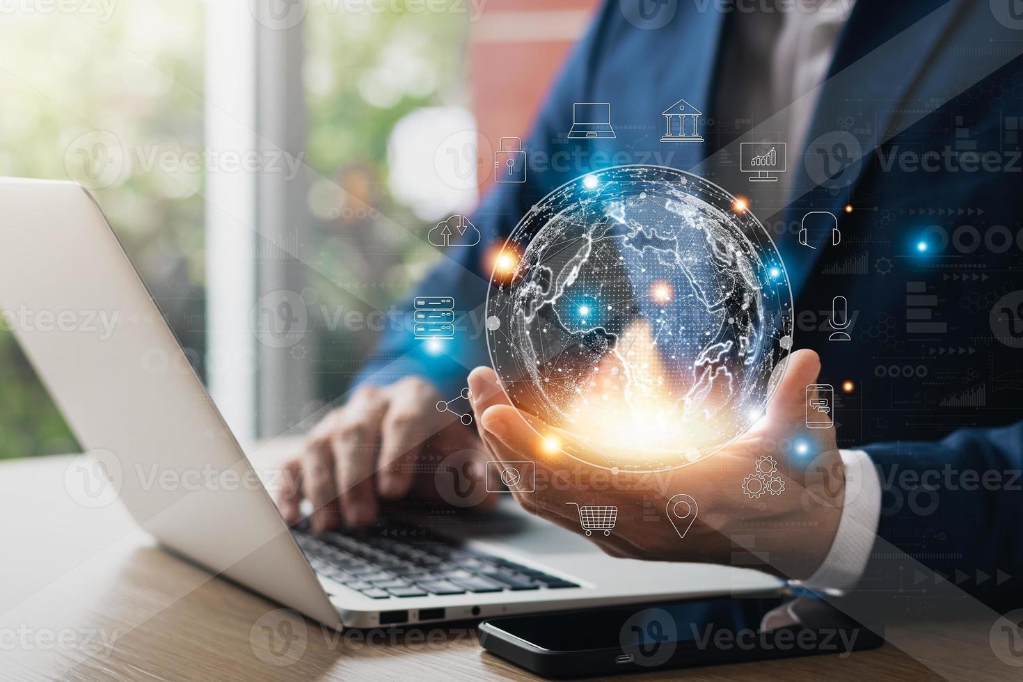 Digital transformation technology strategy,the transformation of ideas and the adoption of technology in business in the digital age, enhancing global business capabilities. photo