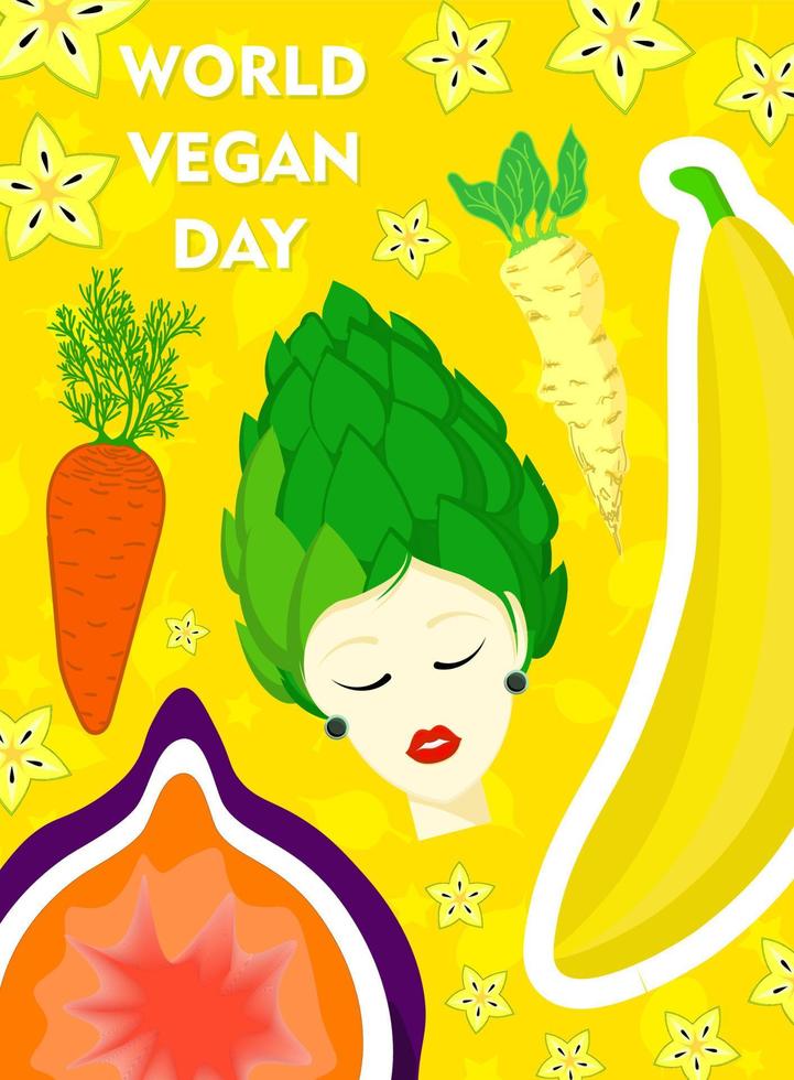 Be green. Cool poster for vegans. World Vegan Day. Poster in collage style. vector