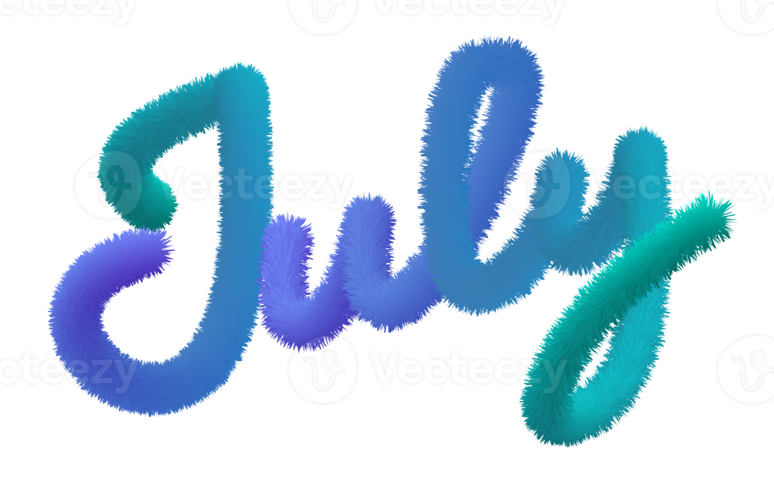 Furry names of the months of July. Furry style soft and cute. The fur alphabet is Gradient blue to green. png