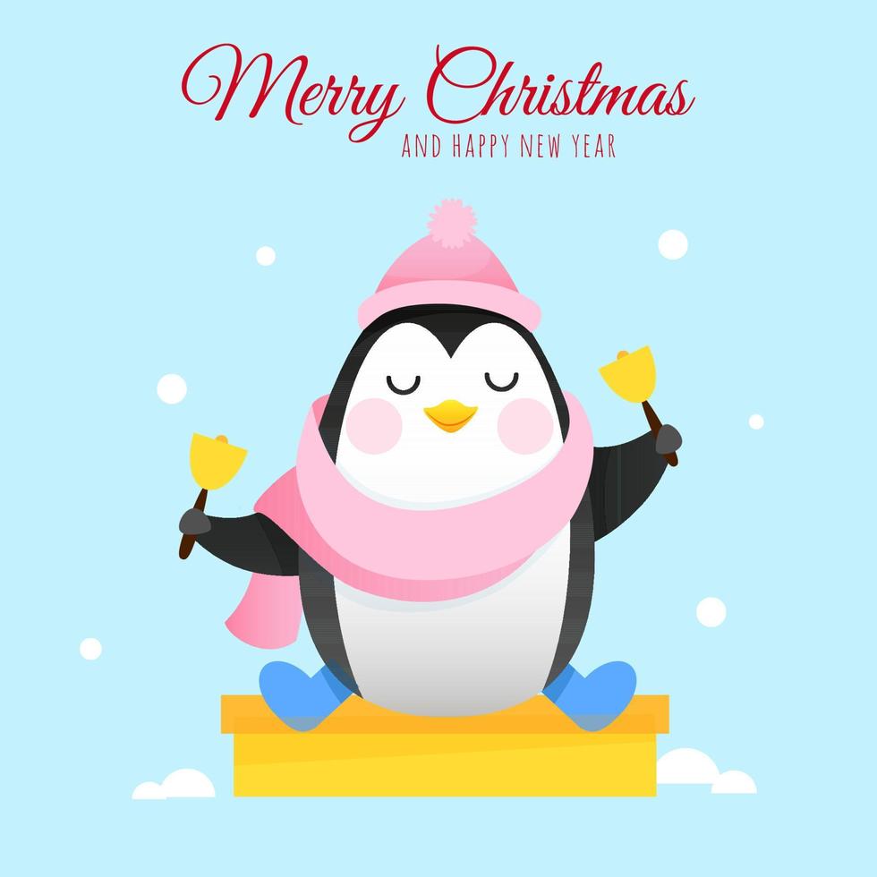 Cute penguin with christmas bells vector