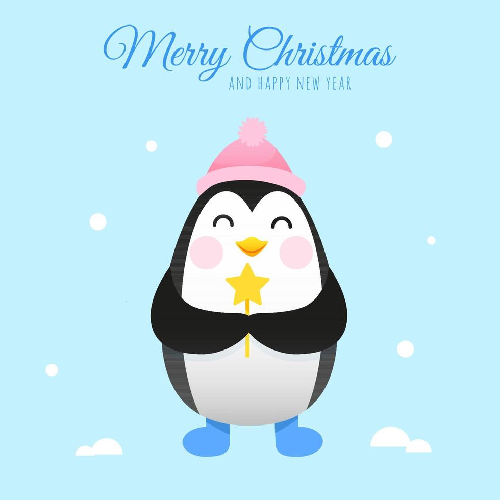 lindo pingüino con una varita mágica de navidad en sus patas vector