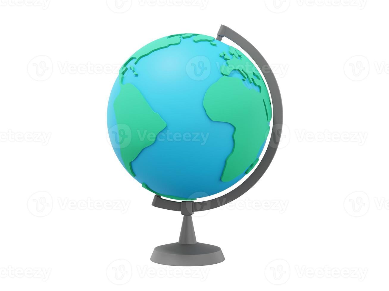 Globe Earth on a stand. Minimalist cartoon. Colorful isolated icon on white background. 3D rendering. photo