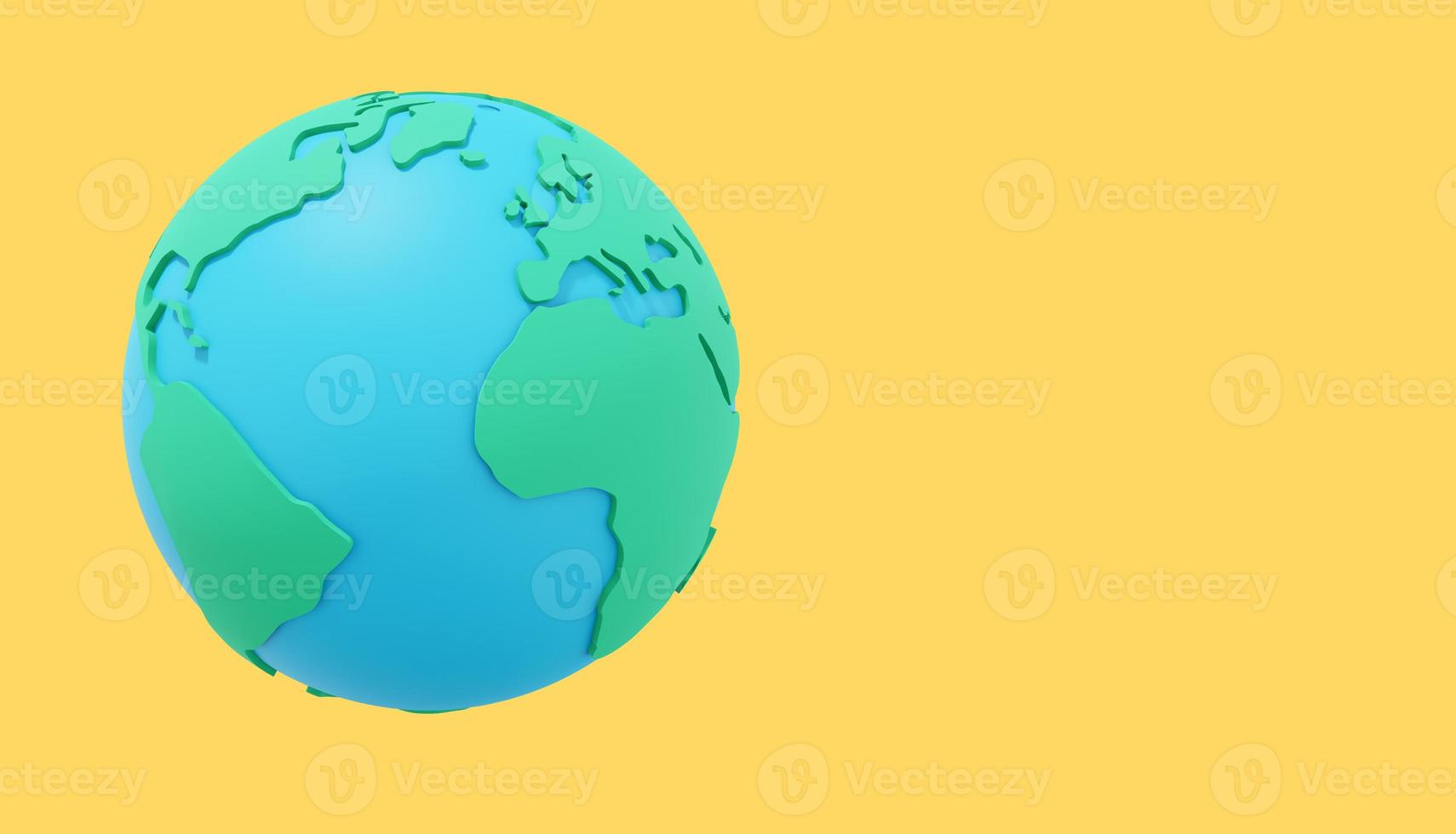 Globe Earth. Minimalist cartoon. Colorful icon on yellow background with space for text. 3D rendering. photo