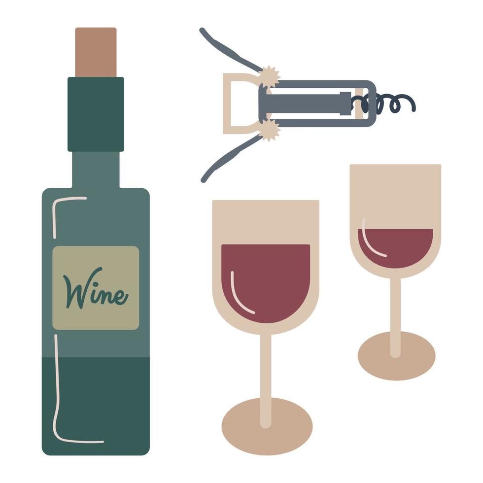 Red wine set vector illustration isolated on white background