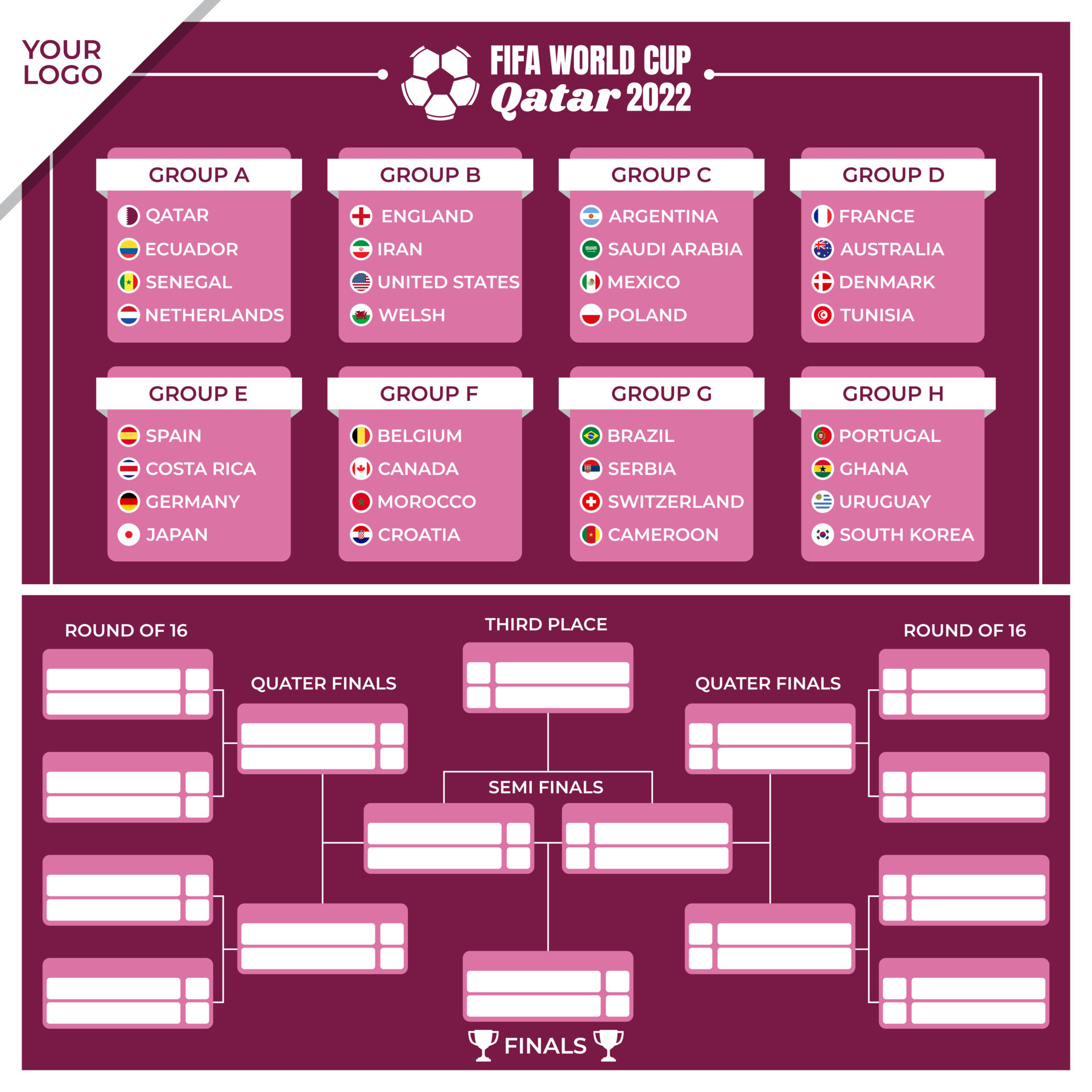 Indonesia, Bogor - October 1, 2022. Qatar 2022 World Cup match chart poster  template. Match schedule template 12622463 Vector Art at Vecteezy