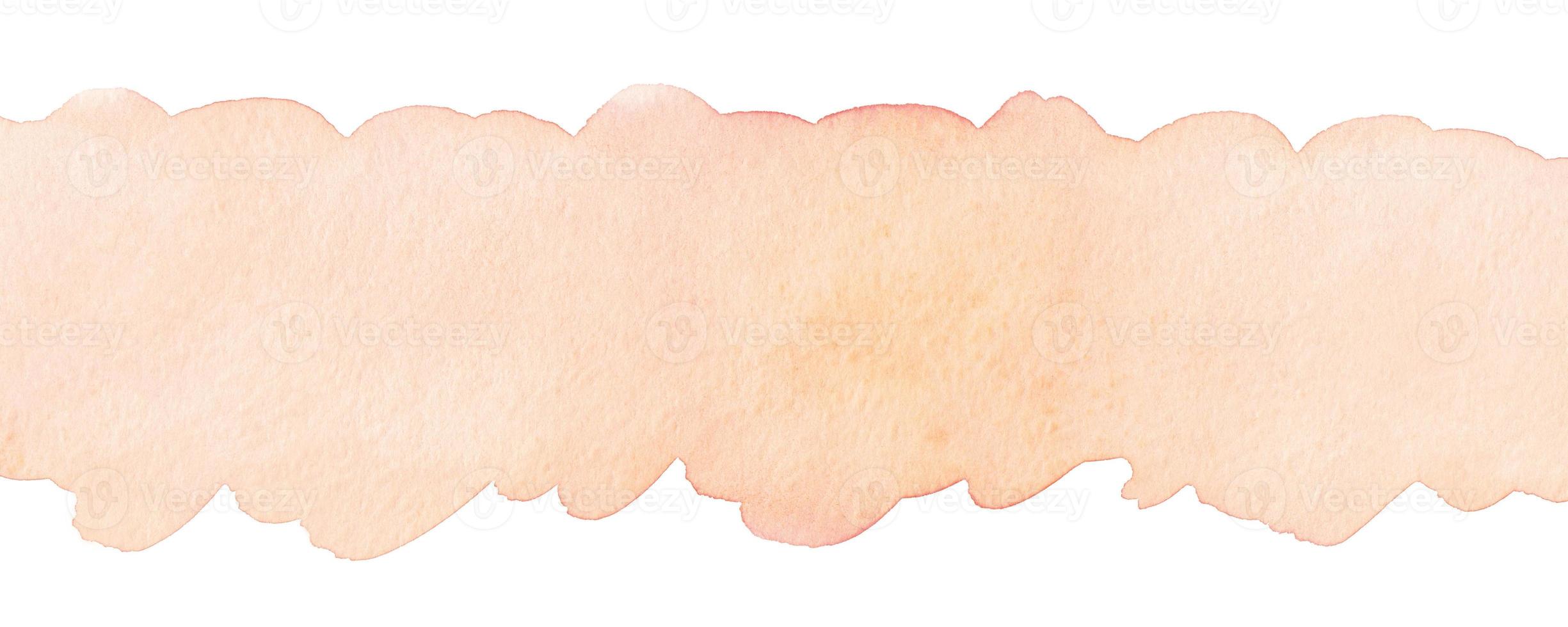 Watercolor peach color background isolated with space for text. Aquarelle light orange spot on white backdrop. Stains on paper. photo