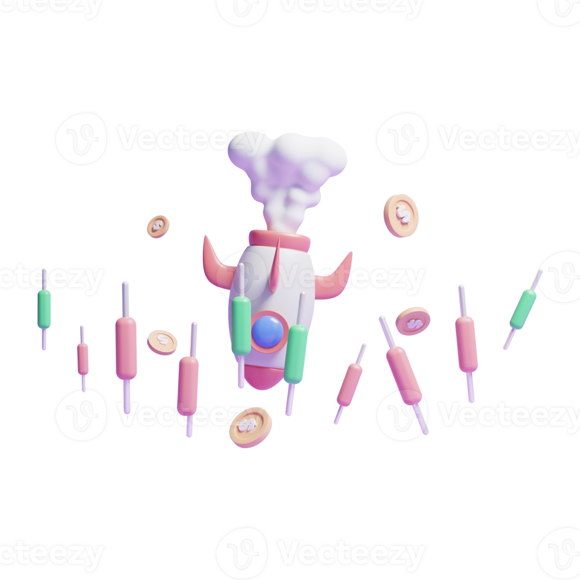 Free 3d online trading graph concept icon with rocket icon or 3d online