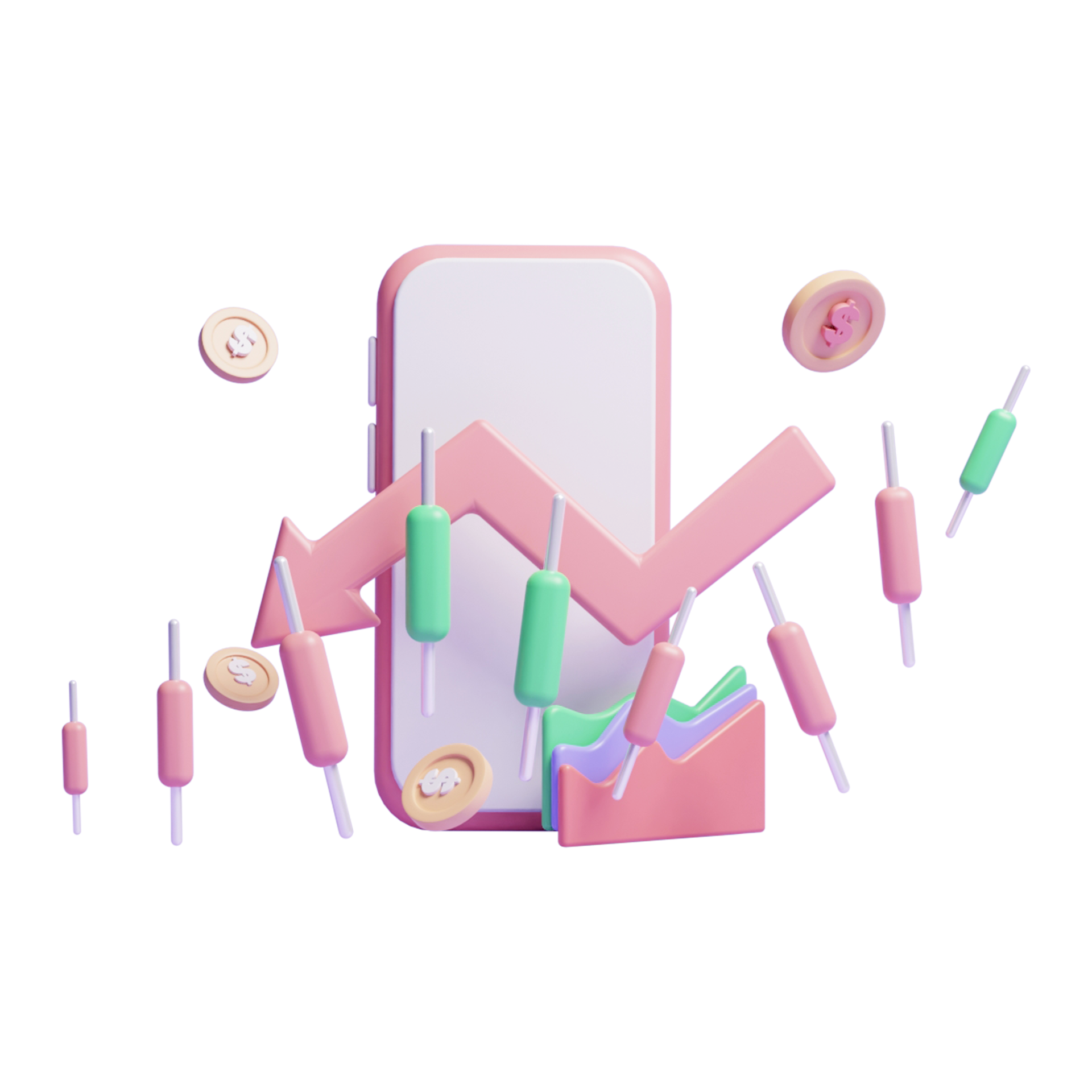 Free 3d online trading graph concept icon with rocket icon or 3d online