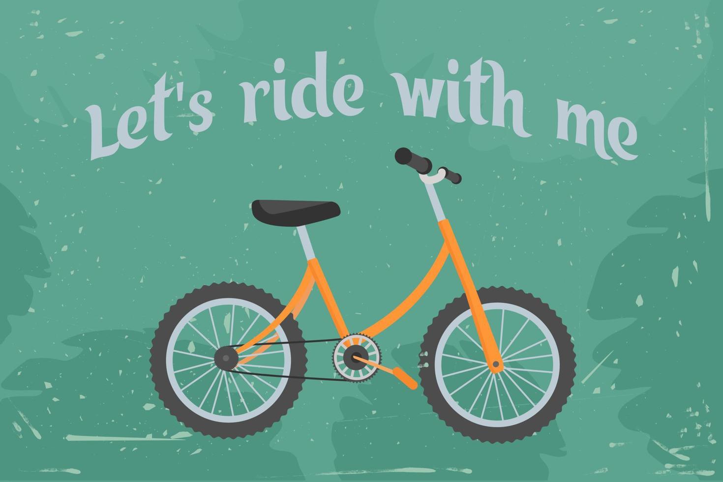 Retro pedal. Ride with a bicycle. Isolated illustration on a colored background. Cartoon style. Vector illustration.