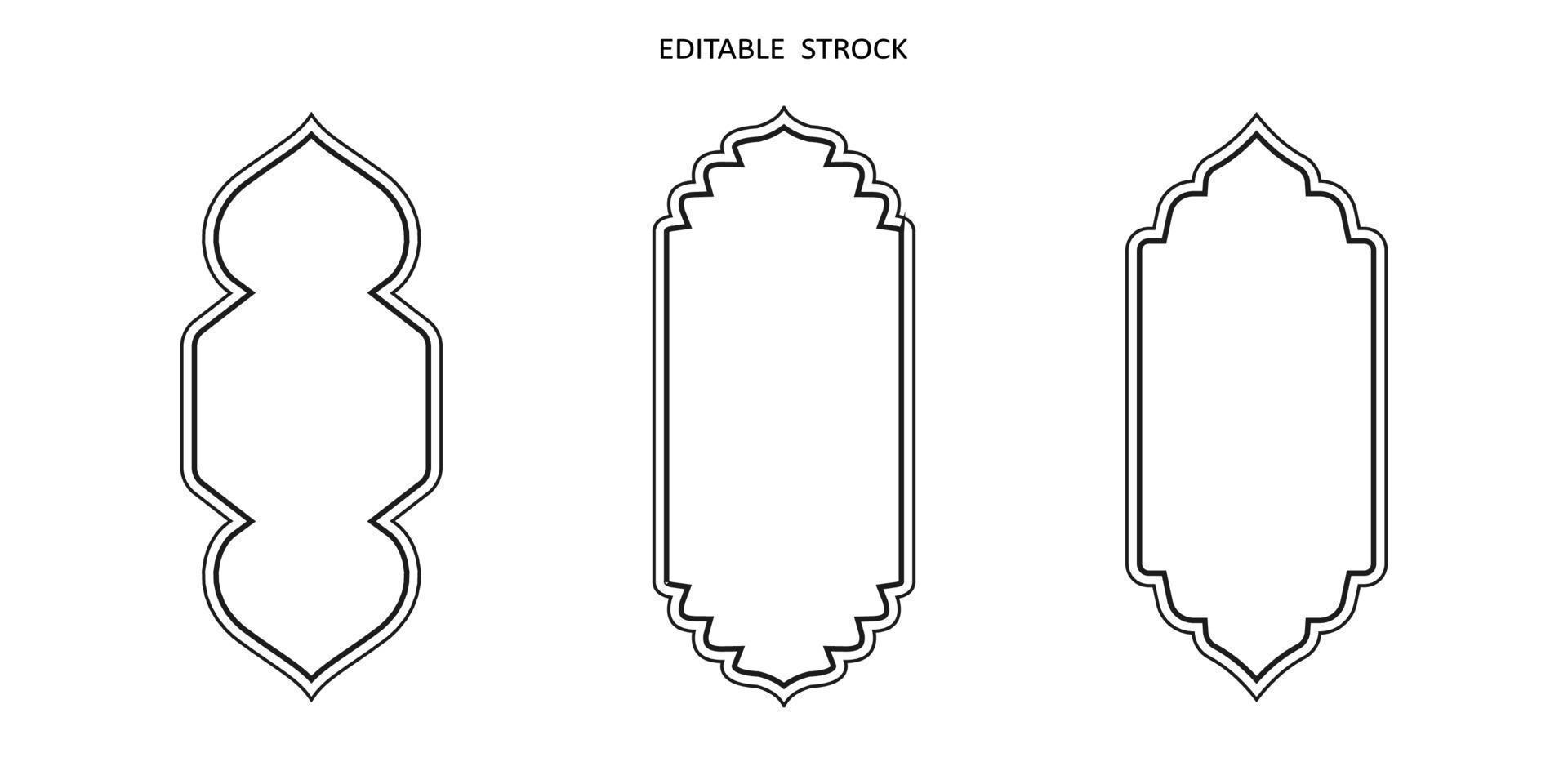 forma vectorial islámica de un arco de ventana o puerta. conjunto de marcos árabes. ramadan kareem icono de contorno editable vector