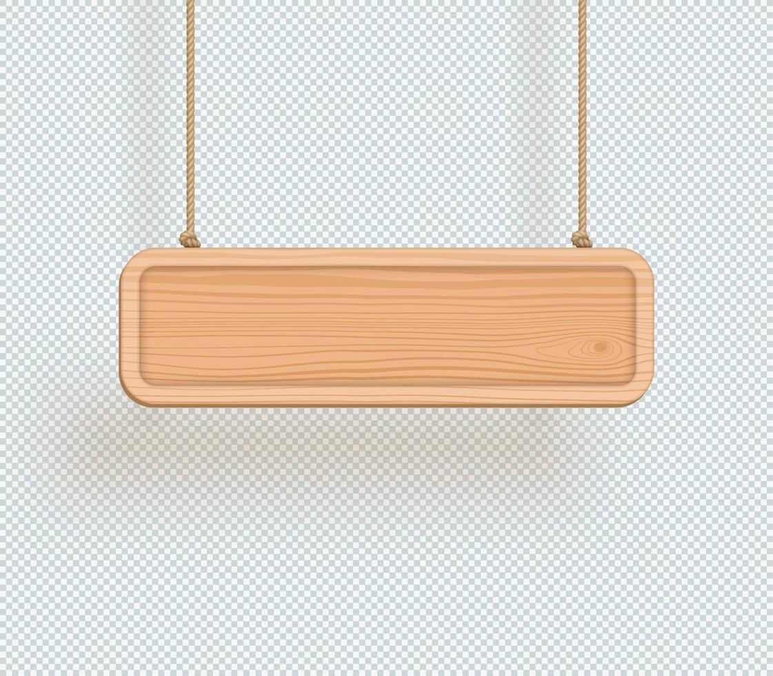 letrero de madera liso 3d colgando de una cuerda vector