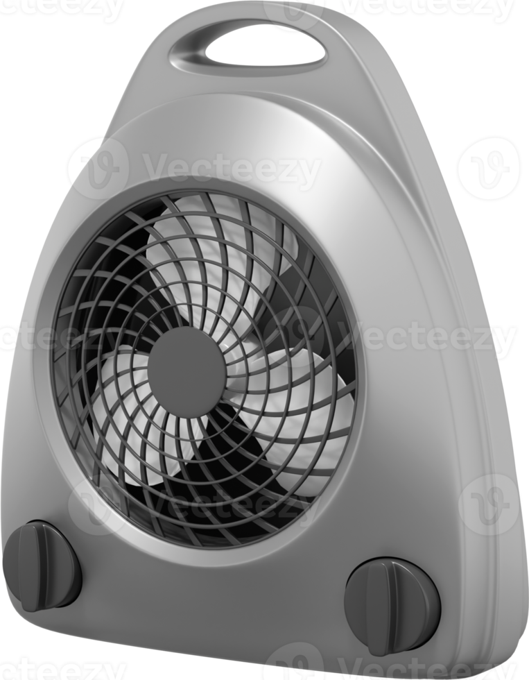 Electric fan heater. Gray PNG icon on transparent background. 3D rendering.