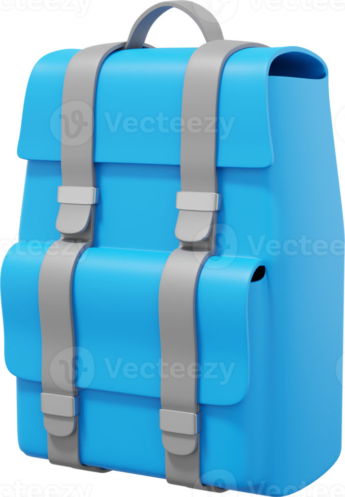 Hiking bag backpack for traveling blue. PNG icon on transparent background. 3D rendering.