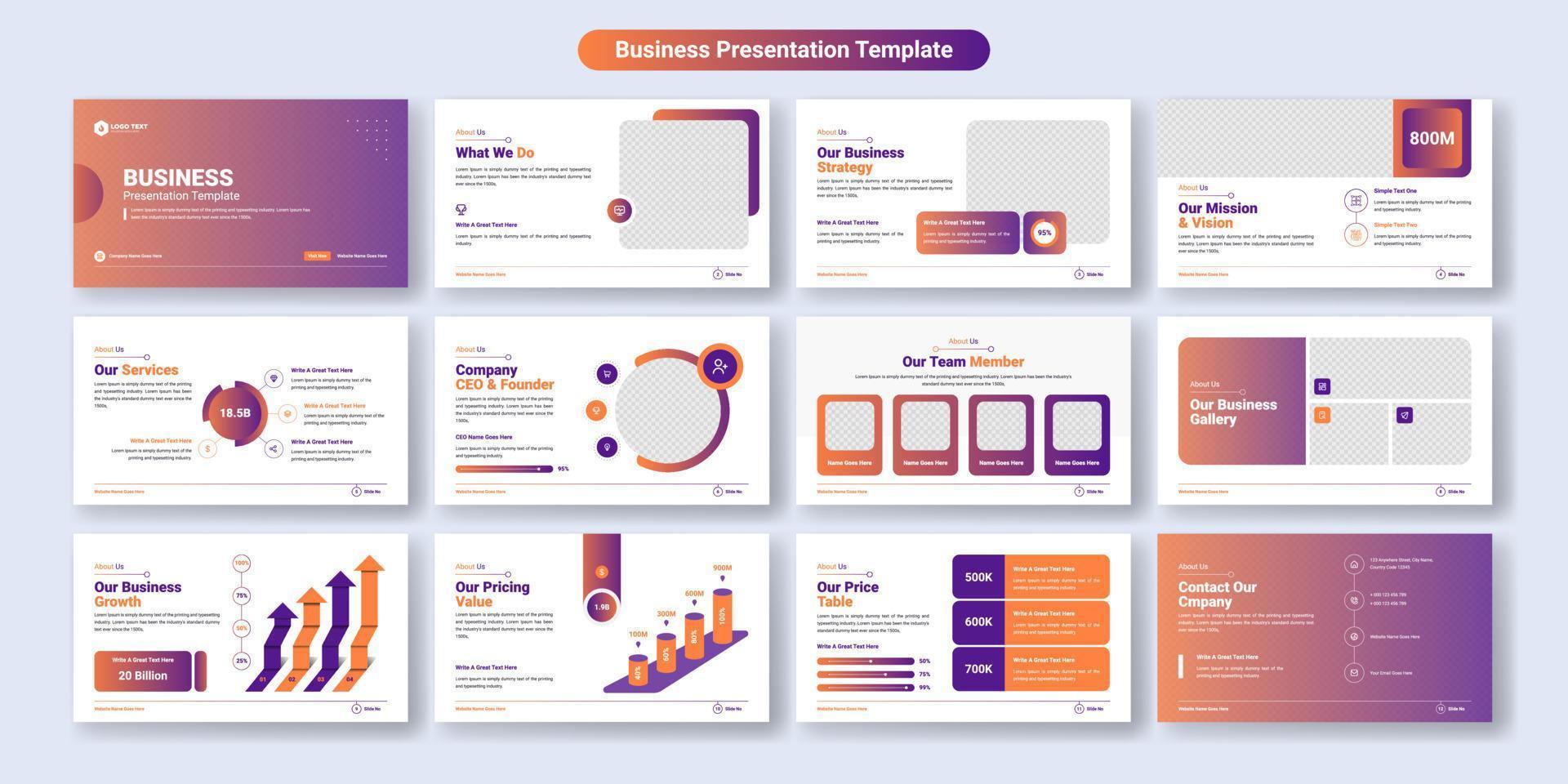 Creative business presentation slides template design. Use for modern presentation background, brochure design, website slider, landing page, annual report, company profile vector